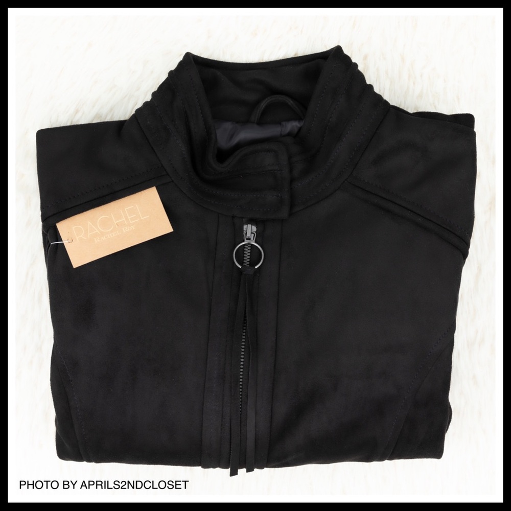 BLACK BOHO FRINGE VEGAN SUEDE MOTO BOMBER JACKET ZIP UP A2C - Picture 5 of 10